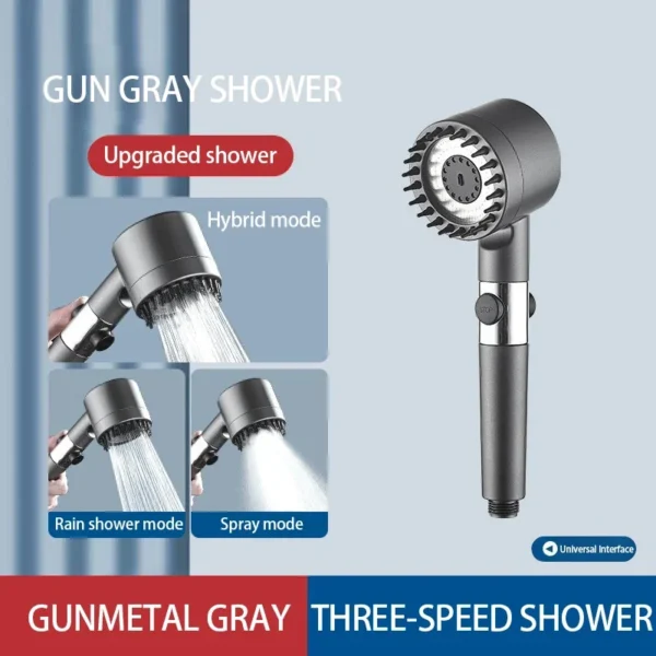 High Pressurized Filter Shower Head 3-mode Adjustable Spray with Massage Brush Rain Faucet Bathroom Accessories - Image 2