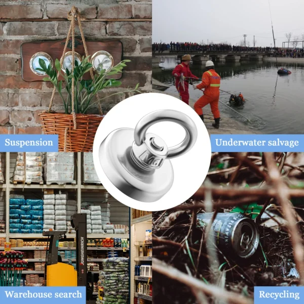 Super Strong Neodymium Fishing Magnets Heavy Duty imanes Magnet with Countersunk Hole Eyebolt for Salvage Magnetic Fishing - AliExpress - Image 6