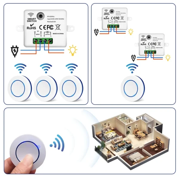 RF 433MHz Wireless Light Switch 220V 110V 10A Relay Controlle Mini Round Button Wall Panel Switch Remote Control For LED Lamp - AliExpress 13 - Image 4